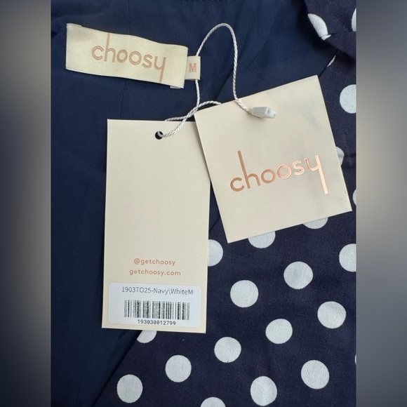 Elegant Cropped Wrap Navy&White Polka Dot Blouse Puff Elbow Length Sleeves M NWT - Picture 11 of 11